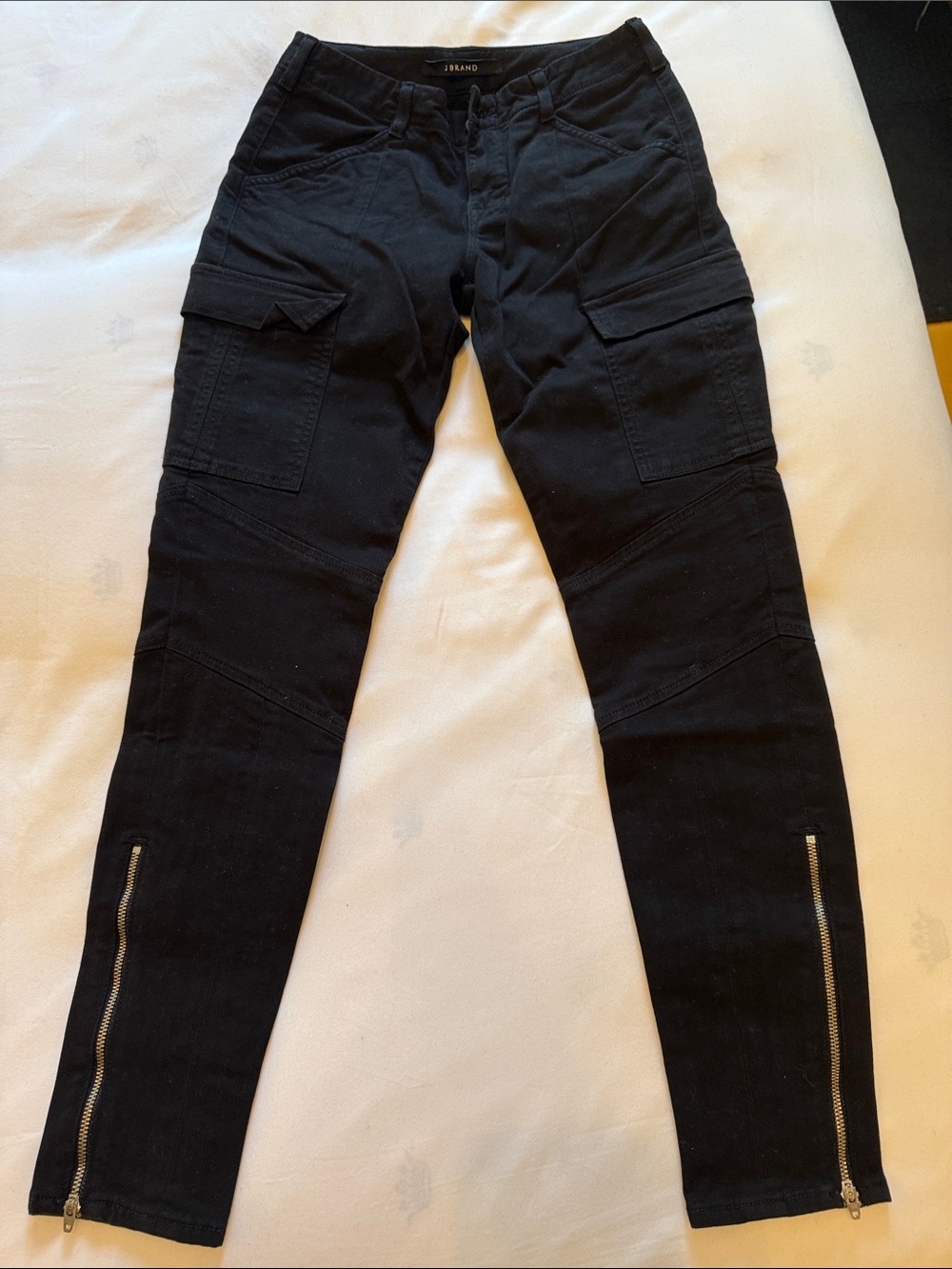 J Brand Black Slim Cargo Pants with Ankle Zippers